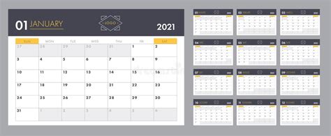 Calendar Set In Basic Design For 2020 2021 2022 2023 2024 2025