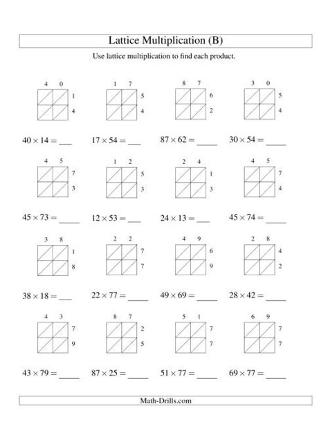 Lattice Multiplication Worksheets 4 By 2