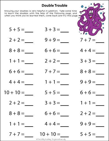 Doubles Math Facts Worksheet