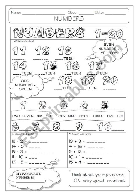 Numbers 1 20 Esl Worksheet By Makigi