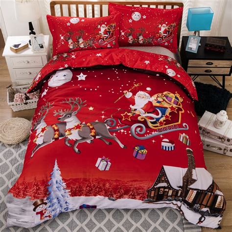 3d Bedding Set Cartoon Merry Christmas Santa Claus Bedding Set Red