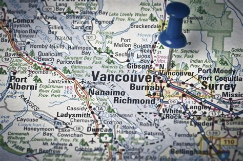 All regions, cities, roads, streets and buildings satellite view. Vancouver, Canada Location Map