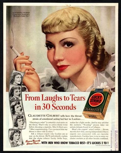 1938 Lucky Strike Cigarettes Actress Claudette Colbert Smoking