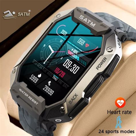 Lige C20 Military Smart Watch Men Carbon Black Ultra Army Outdoor Ip68 5atm Waterproof Heart