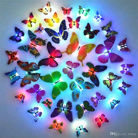 Pack Of 6 Glow In The Dark Led Butterfly Night Light Led Color