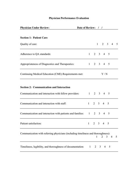 Physician Performance Evaluation In Word And Pdf Formats