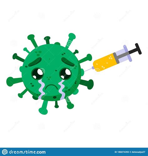 Coronavirus vaccine — a race against time. Green Coronavirus With A Vaccine. Covid-19. Funny Cartoon ...