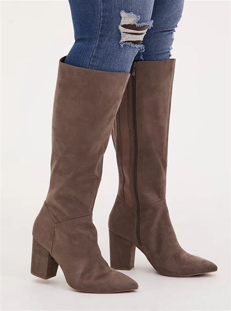 Taupe Faux Suede Pointed Toe Knee High Boot Ww And Wide To Extra Wide Calf Extra Wide Calf