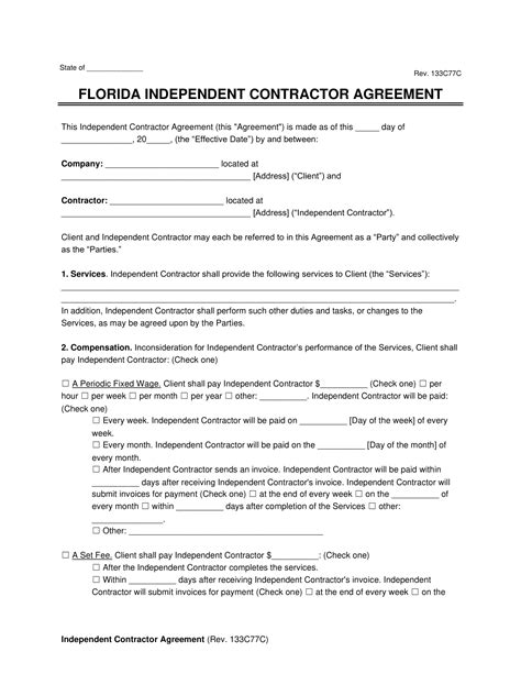 Free Florida Independent Contractor Agreement Pdf Word