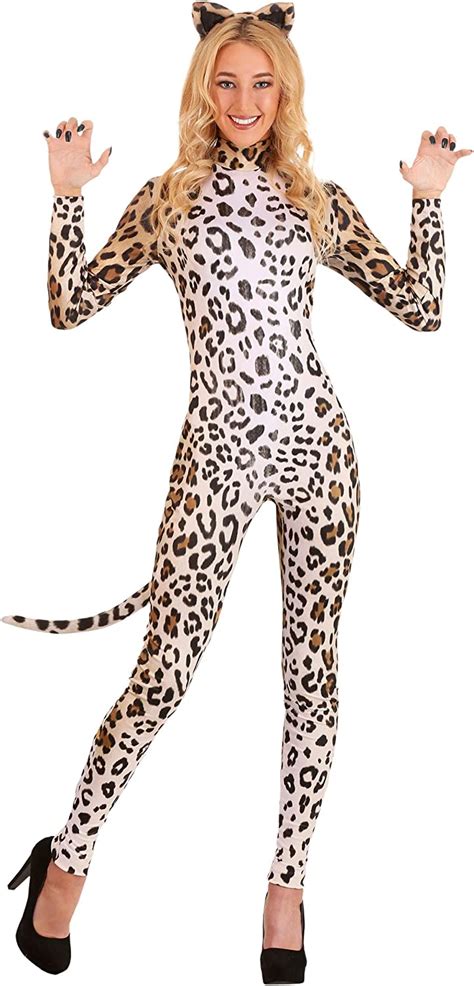 Women S Leopard Catsuit Costume Sexy Leopard Cheetah Halloween Costume Amazon Ca Clothing