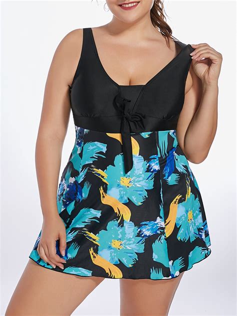 41 Off 2021 Floral Padded Skirted Plus Size One Piece Swimsuit In