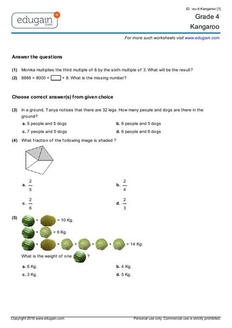 K to 12 learning module/material in mathematics for grade 3. Grade 4 Kangaroo: Printable Worksheets, Online Practice ...