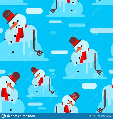 Melted Snowman Pattern Seamless Winter Is Ending Background End Of
