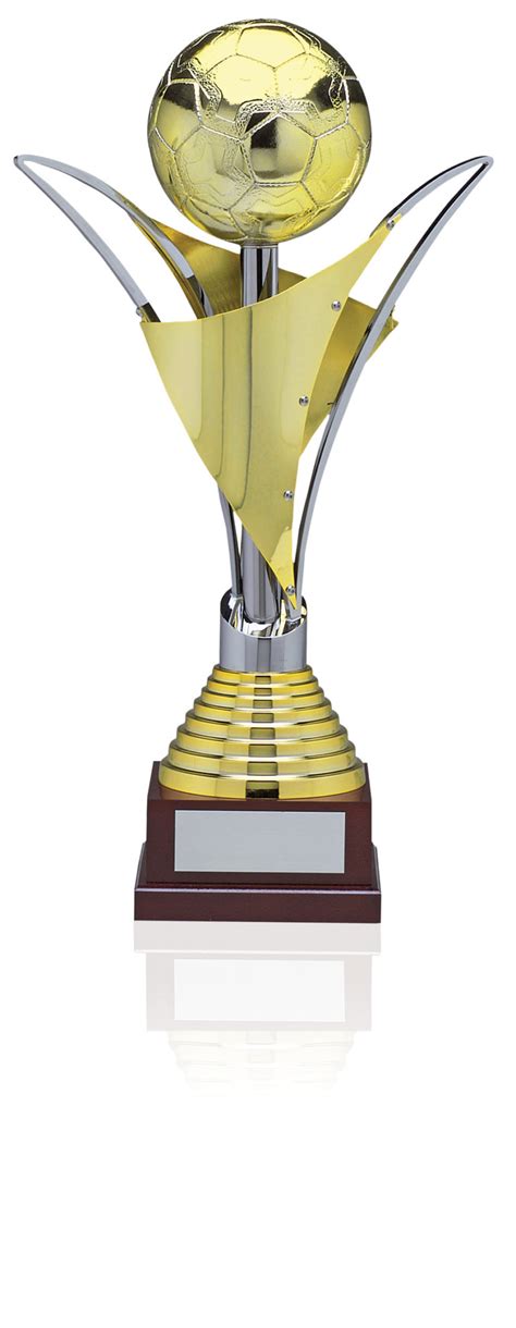 European Gold And Silver Plated Soccer Trophy On Mahogany Finish Wood