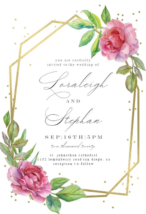 Geometric Roses Wedding Invitation Template Greetings Island Rose
