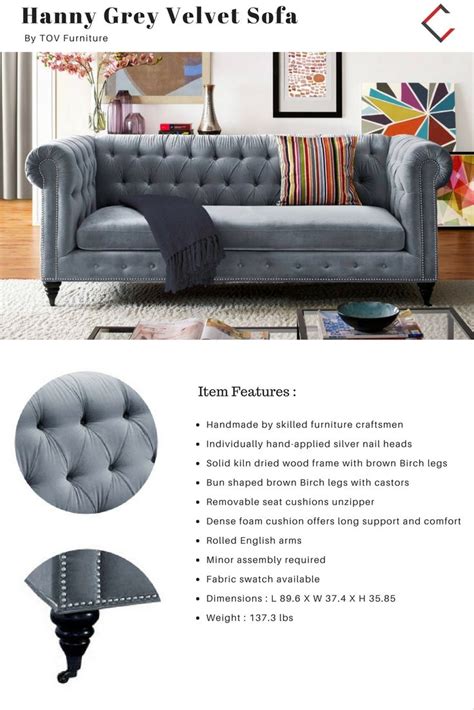 Tov Furniture Hanny Grey Velvet Sofa Cushions On Sofa Furniture
