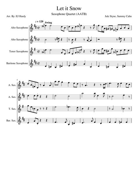 Let It Snow Sax Quartet Sheet Music For Saxophone Alto Saxophone