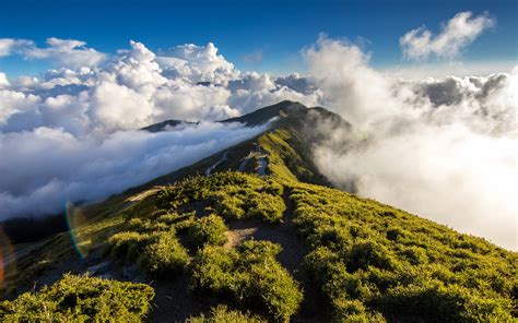 Green Mountain Beneath With White Clouds During Daytime Hd Wallpaper