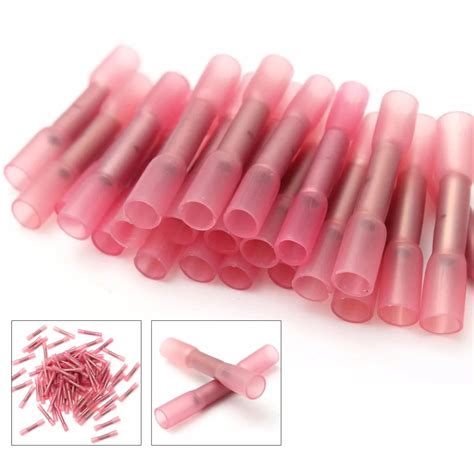 Mayitr 100pcs 18 22 Ga Pink Heat Shrink Butt Electrical Wire Connectors
