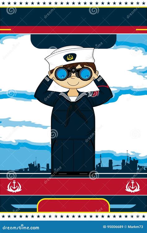 Navy Sailor With Binoculars Stock Vector Illustration Of Cartoon