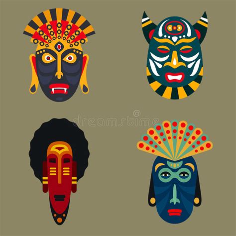 Ritual African Tribal Masks Seamless Pattern Stock Vector