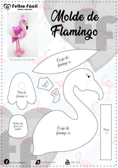 Moldes de Flamingos Criativos Para Imprimir e Fazer Feltro Fácil