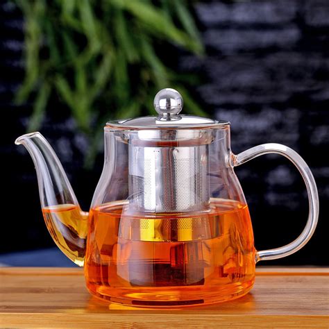 600ml Removable Infuser Clear Glass Teapot Ligjtweight Stovetop Safe Tea Kettle