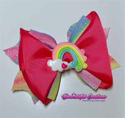 Rainbow Glitter And Ribbon Bow Etsy