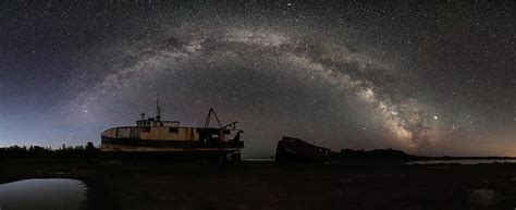 Hurkett Shipwrecks On A Late June Night Milky Way Arch Pano Photograph