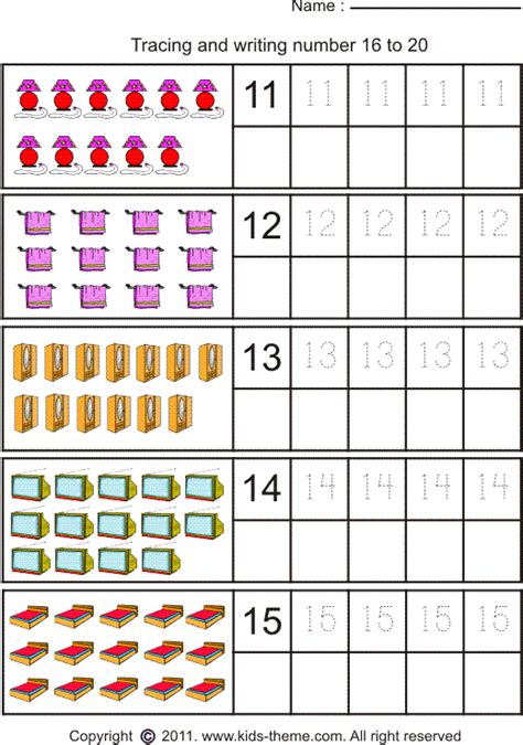 Numbers 11 To 15 Worksheets