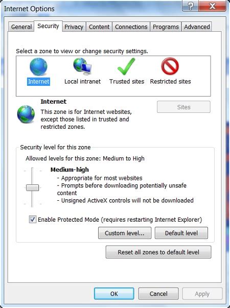 Setting Privacy Level To Medium High In Ie