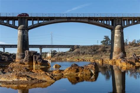 A Car Crossing A Bridge Over The Rio Tinto In Huelva Andalusia Spain