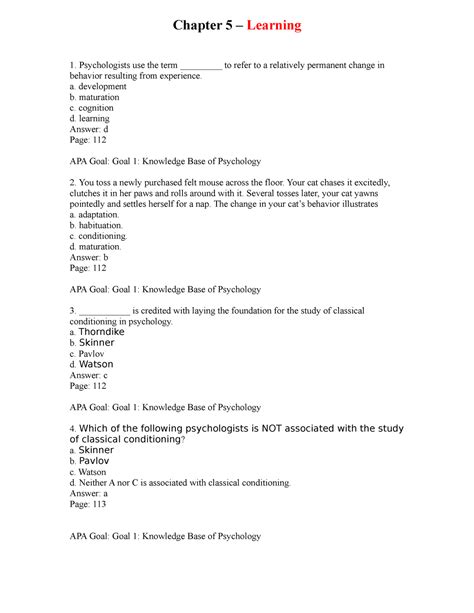 Ch05 Learning Chapter 5 Multiple Choice Practice Questions Chapter