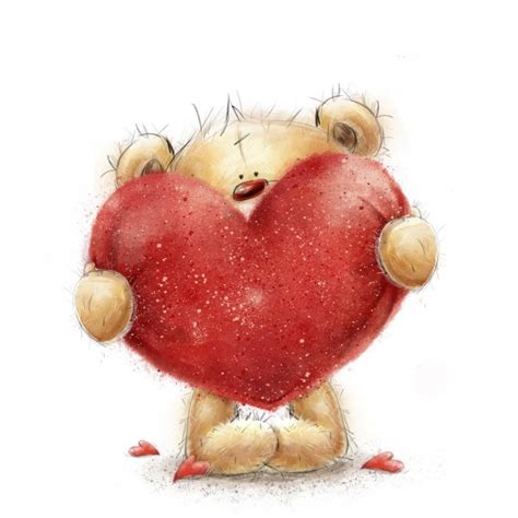 Valentin Nap Háttér A Kártya Egy Aranyos Maci és Piros Szív Akvarell