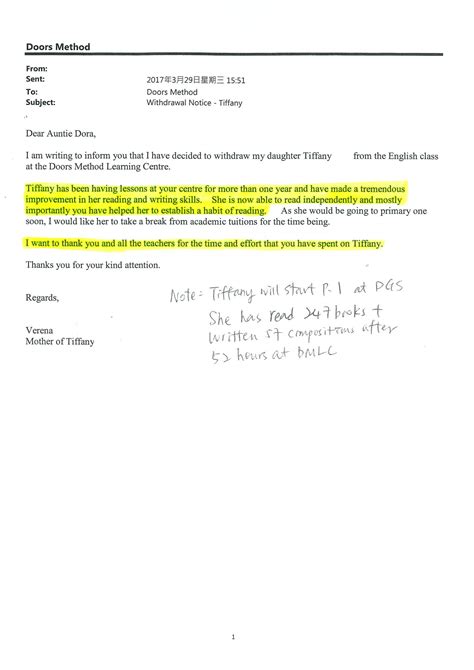 Withdrawal Letter From Kindergarten Certify Letter