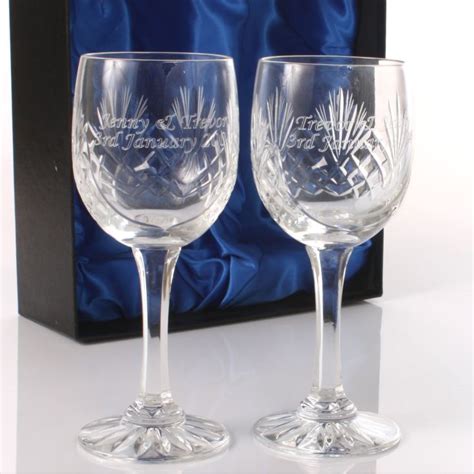 If none of the other crystal gifts look like they will appeal to your husband, then choose this one, the as you can see, there are many crystal gifts to choose from for your husband, on your 15th wedding. Engraved Cut Crystal Anniversary Wine Glasses | The Gift ...