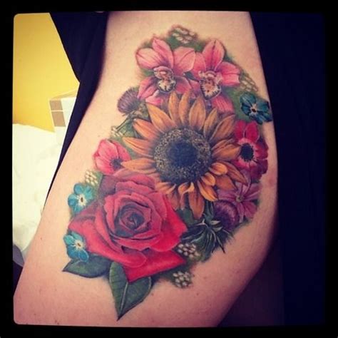 See more ideas about sleeve tattoos, body art tattoos, tattoos. Sunflower Tattoo- beautiful, flowing collage of several ...