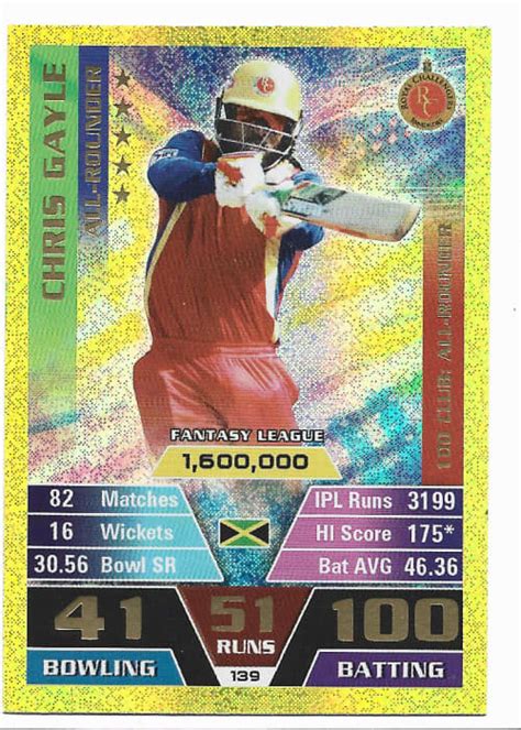 Trading Cards Chris Gayle Ipl Cricket Attax 2016 Rare Gold Club