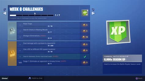 Additionally, and while all challenges continue to reward you with varying amounts of battle stars, you'll only get the bonus xp stash if you complete at least four of the. Fortnite Week 8 Challenges - All Season 5, Week 8 Battle ...