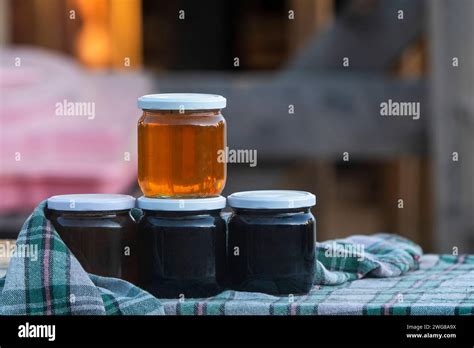 Honey and molasses sold in a Black Sea village Stock Photo - Alamy