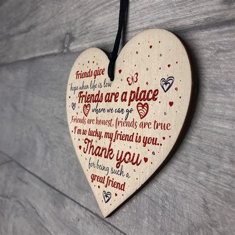 Friendship Plaque Best Friend Gift Wood Heart Sign Thank You