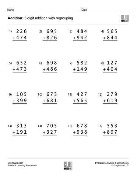 3 Digit Addition Worksheets With And Without Regrouping 3 Digit