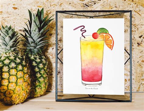 Sex On The Beach Watercolor Drink Cocktail Illustration Etsy