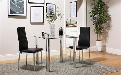 Nova Square Glass And Chrome Dining Table With 2 Leon Black Leather