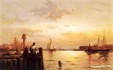 Early Dawn New York Harbor Artwork By Edward Moran Oil