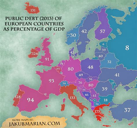 Map of public debt in Europe