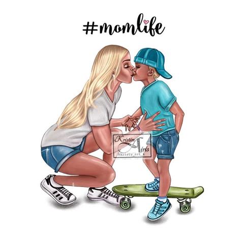 A Mother Kissing Her Son On The Cheek While Riding A Skateboard