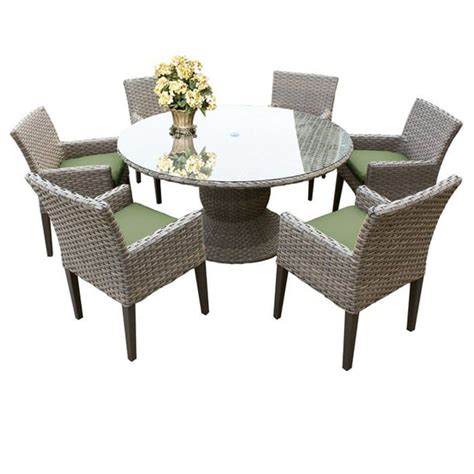 Oasis 60 Round Glass Top Patio Dining Table With 6 Dining Chairs In