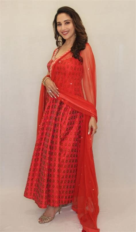 Madhuri Dixit Is Ravishing In A Gorgeous Red Anarkali Suit