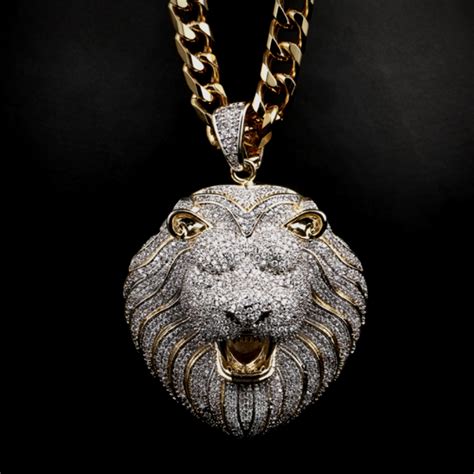 Fully Iced Big Lion Head Pendant With 10mm Thick Miami Cuban Link 1820